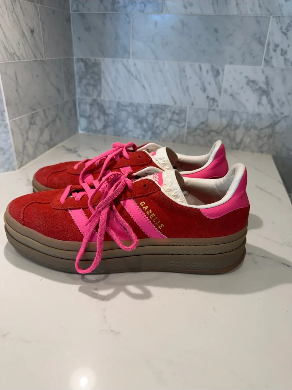 adidas Gazelle Suede Sneakers in Red with Pink Accents